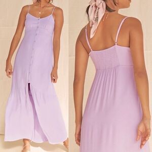 Forever 21 Button front High-Slit Maxi Dress 100% rayon ruffle smocked boho S